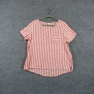Christian Siriano Shirt Womens M Red White Linen Knit Lightweight Tunic Blouse